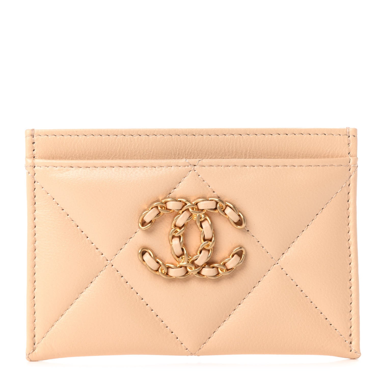 Chanel Shiny Goatskin Quilted 19 Card Holder Beige 1 of 8