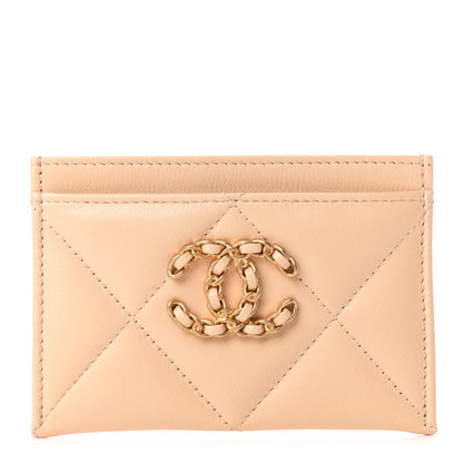 Chanel Shiny Goatskin Quilted 19 Card Holder Beige 1 of 8
