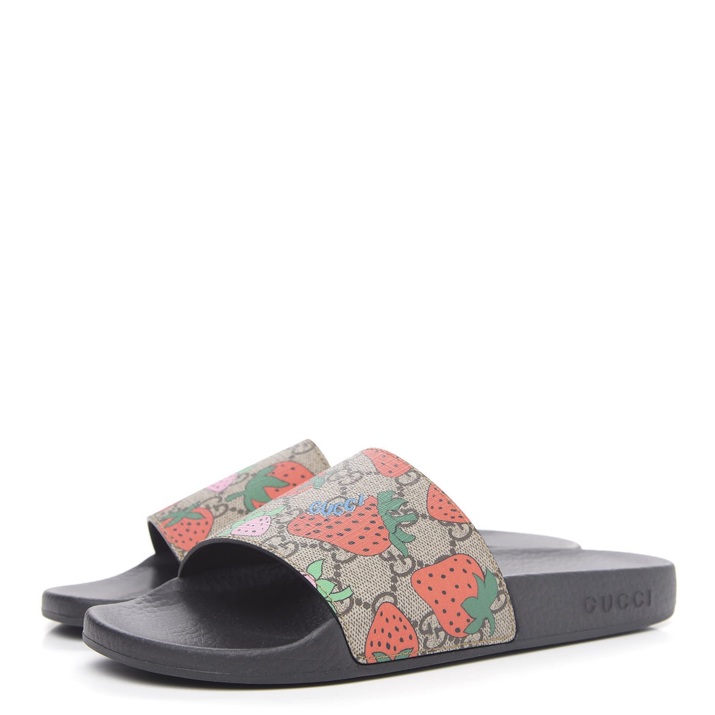 GG Supreme Monogram Strawberry Slide Sandals 38 Beige Multicolor