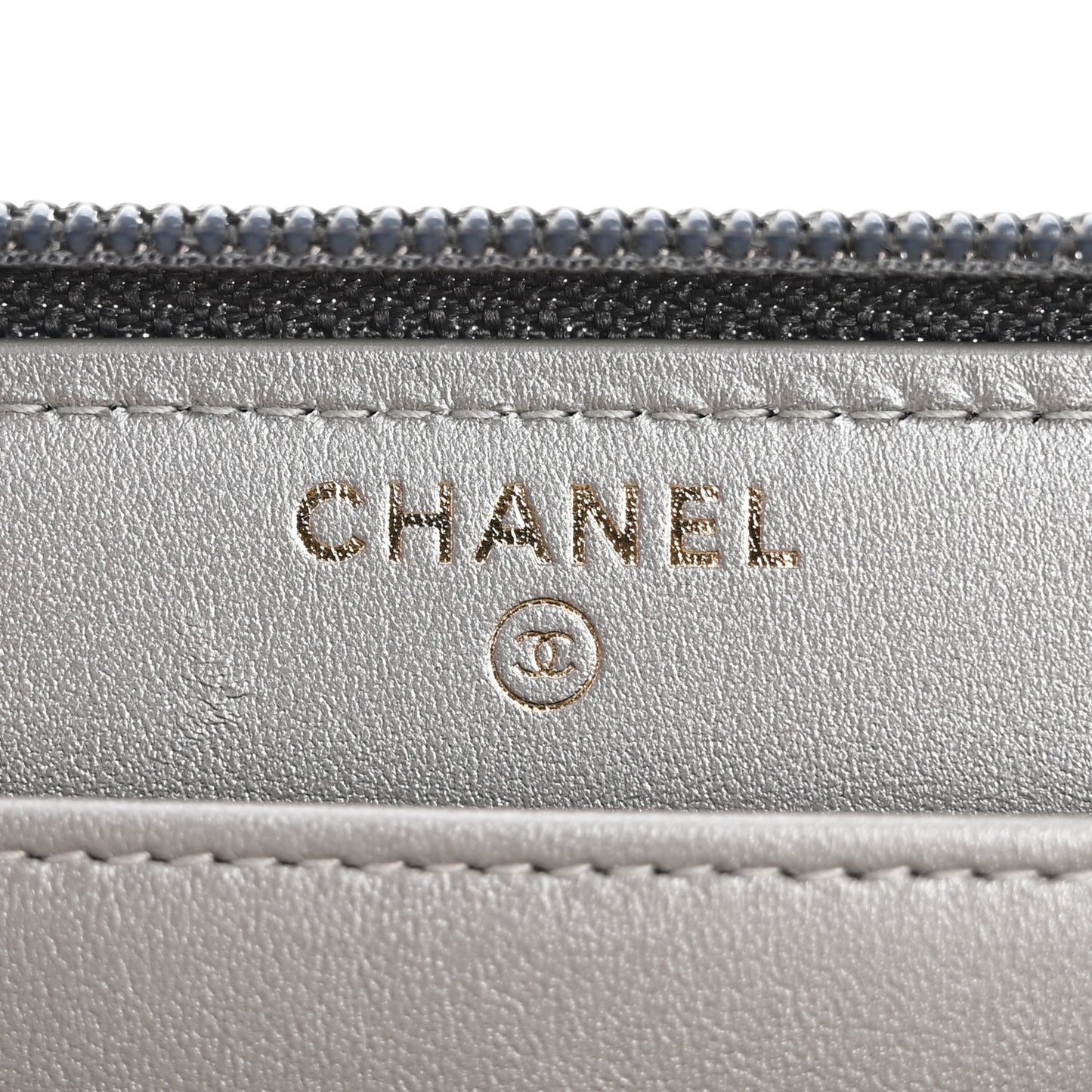 Cracked Metallic Calfskin Quilted Boy Long Zip Around Wallet Dark Silver