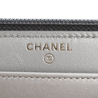 Chanel Cracked Metallic Calfskin Quilted Boy Long Zip Around Wallet Dark Silver 6 of 9