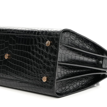 Saint Laurent Calfskin Crocodile Embossed Small Sac de Jour Black 8 of 10