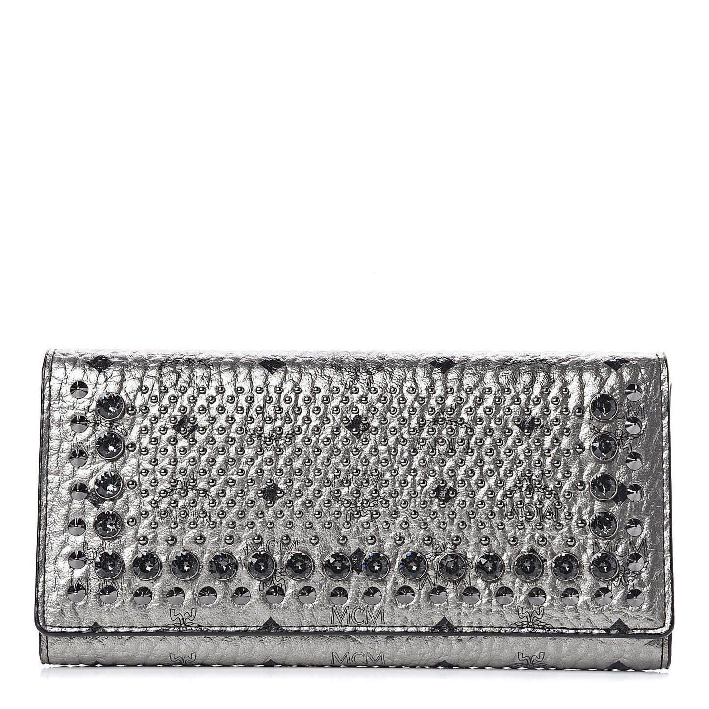 Metallic Visetos Swarovski Crystal Studded Flap Wallet Silver
