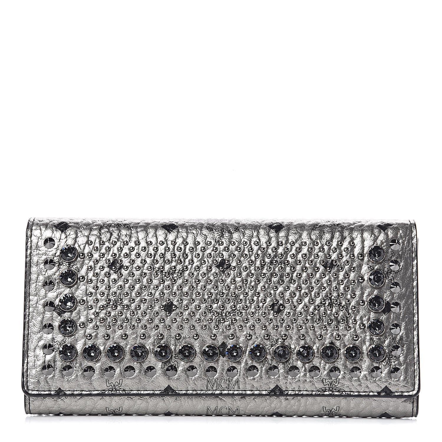 MCM Metallic Visetos Swarovski Crystal Studded Flap Wallet Silver 1 of 9