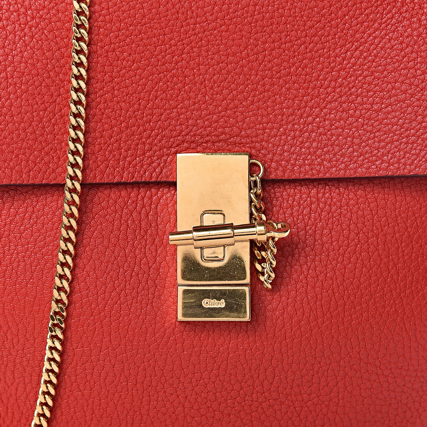 Chloe Grained Lambskin Drew Shoulder Bag Plaid Red 10 of 10