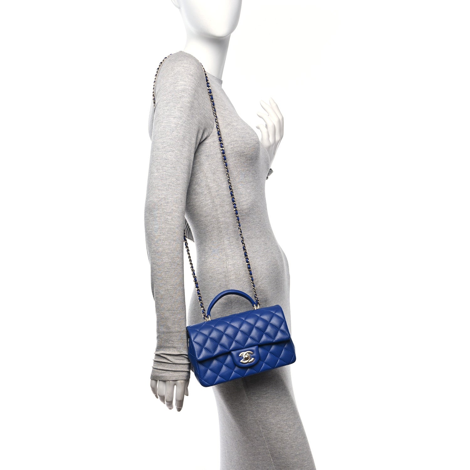 Chanel Lambskin Quilted Mini Top Handle Rectangular Flap Blue 2 of 10