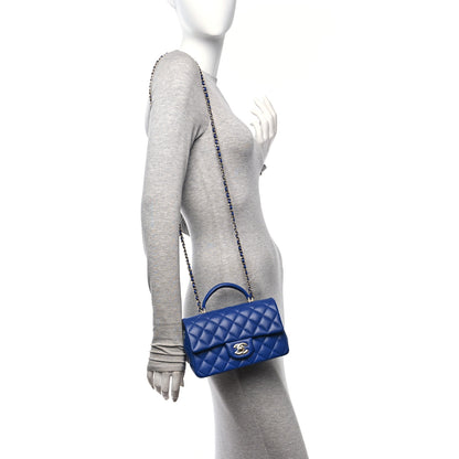 Chanel Lambskin Quilted Mini Top Handle Rectangular Flap Blue 2 of 10