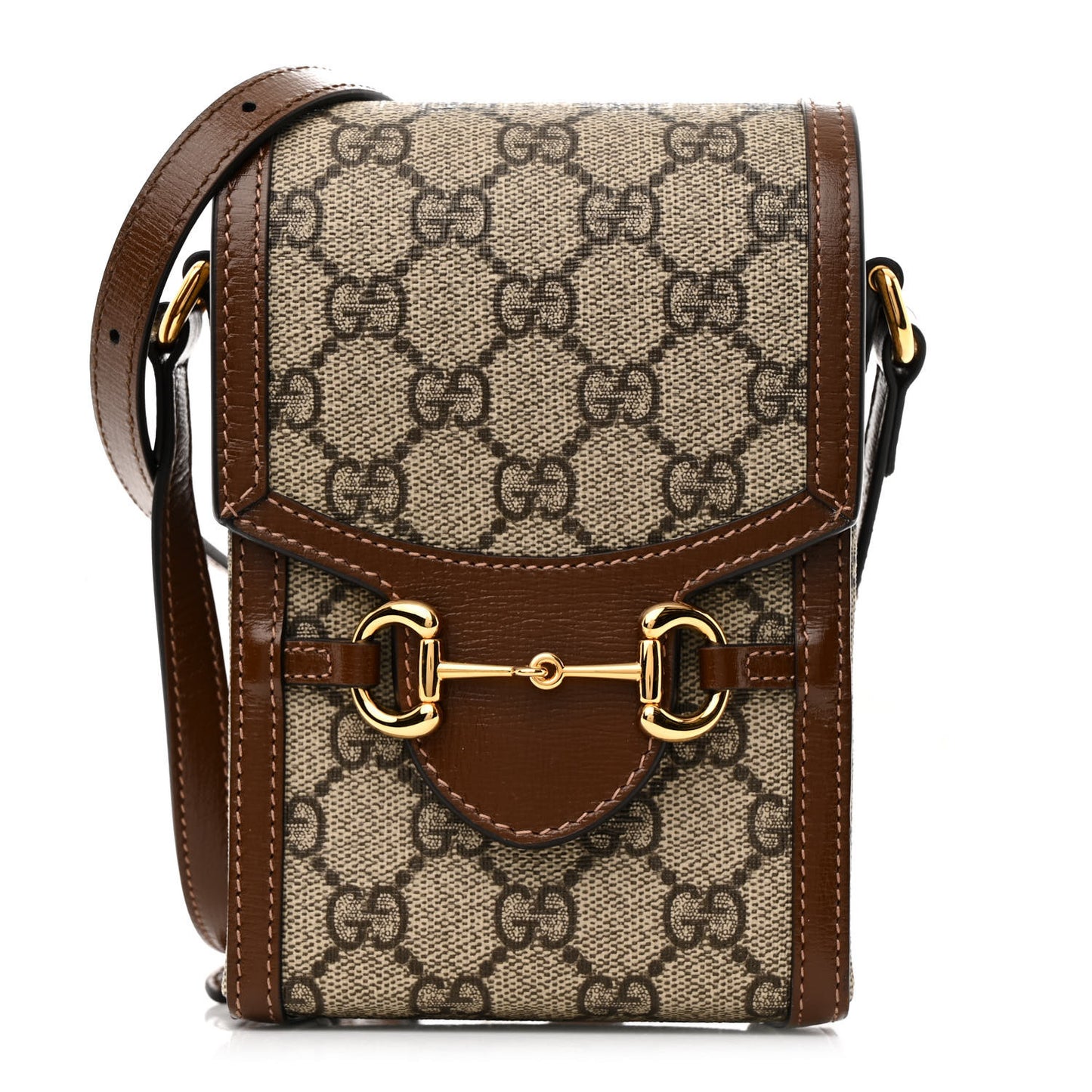 GG Supreme Monogram Mini Horsebit 1955 Crossbody Bag Beige Brown Sugar