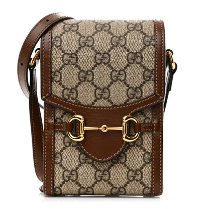 Gucci GG Supreme Monogram Mini Horsebit 1955 Crossbody Bag Beige Brown Sugar 1 of 13