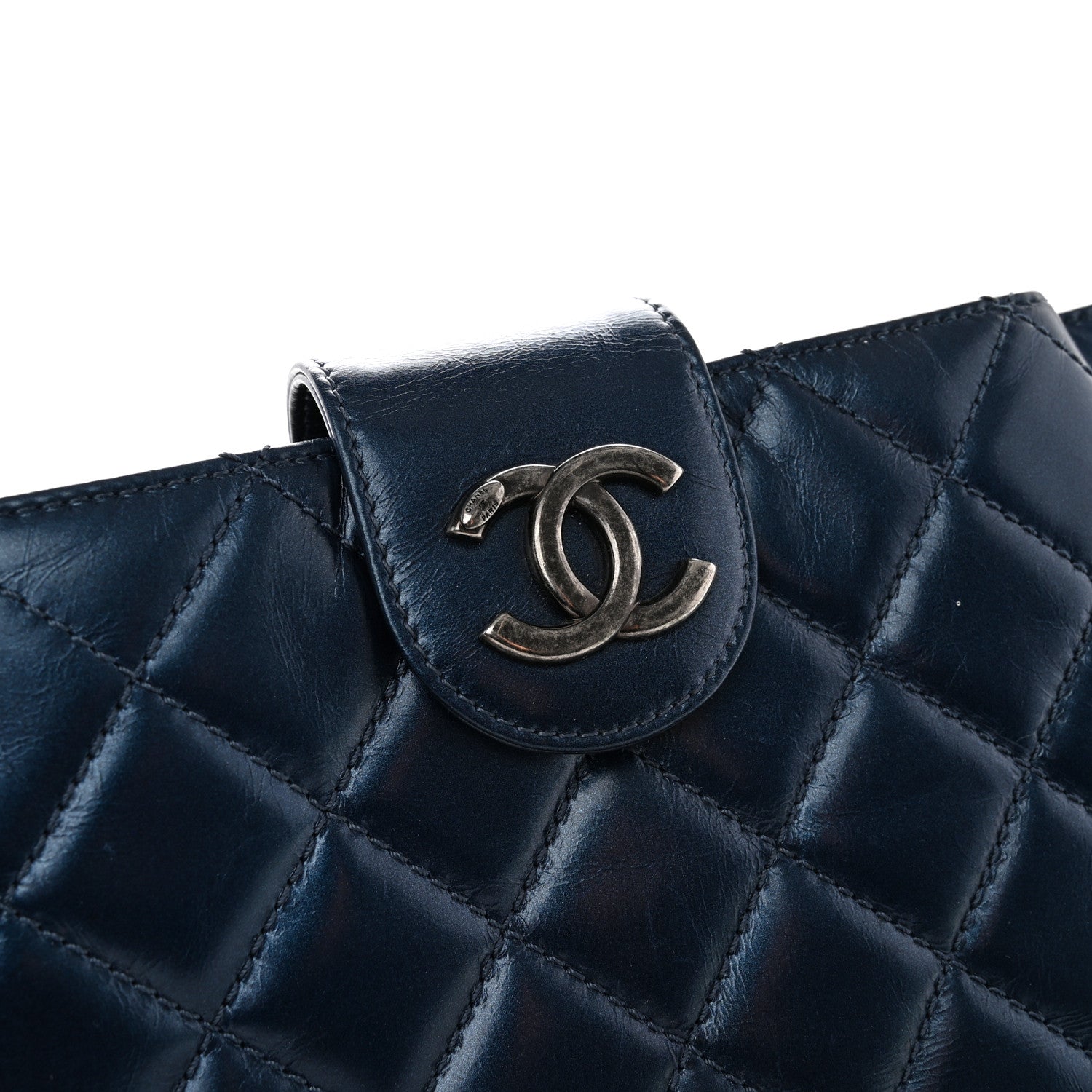 Chanel Glazed Calfskin Quilted Coco Pleats Clutch Navy 12 of 16