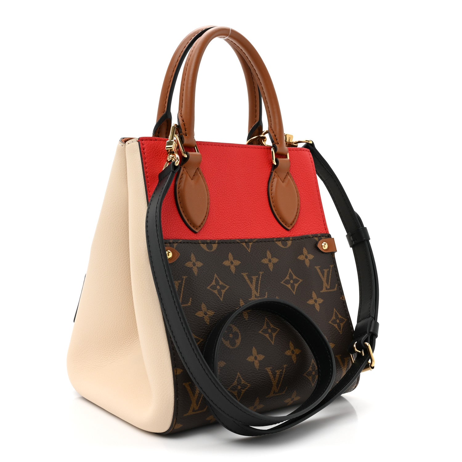 Louis Vuitton Calfskin Monogram Fold Tote PM Cerise Cream Black 3 of 8