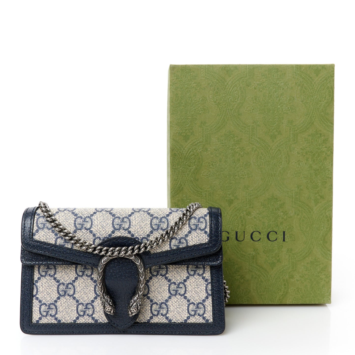 GG Supreme Monogram Textured Dollar Calfskin Super Mini Dionysus Shoulder Bag Beige Blue