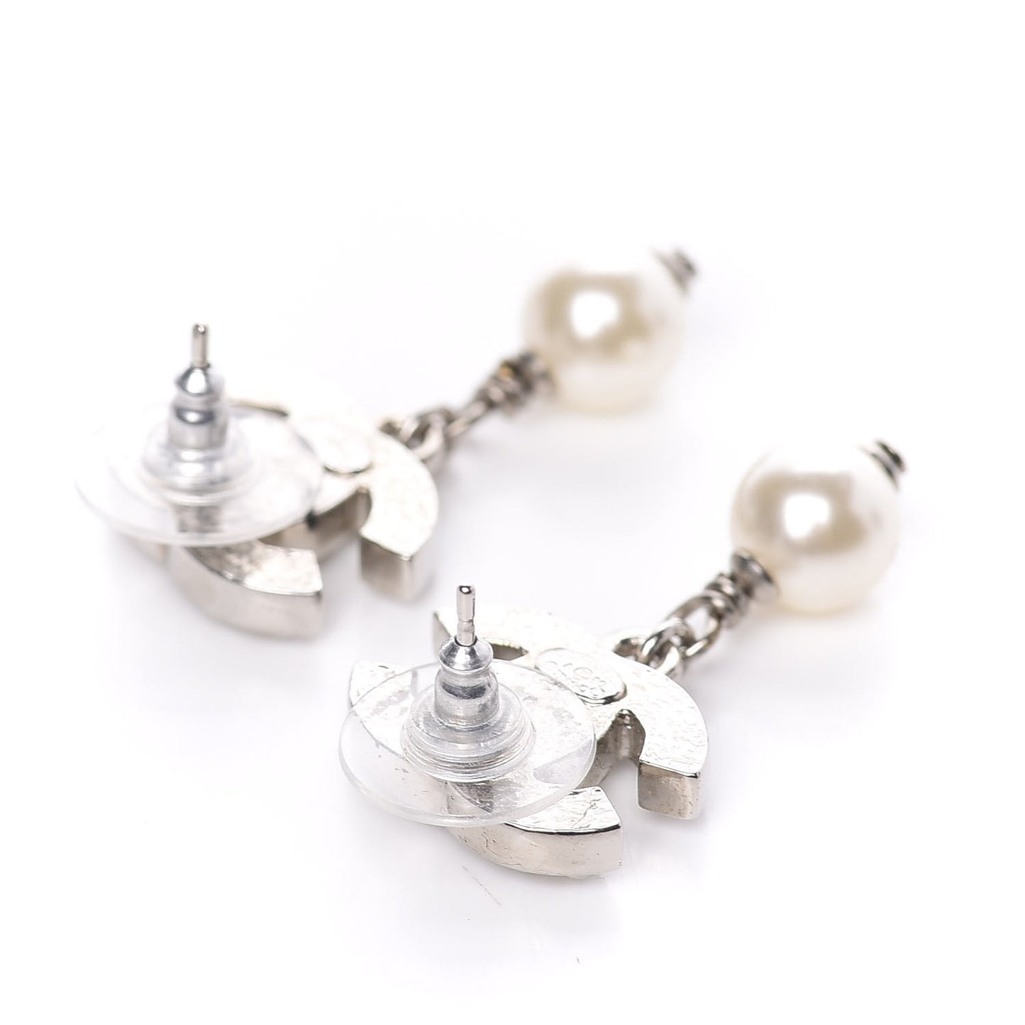 Pearl CC Drop Earrings Silver