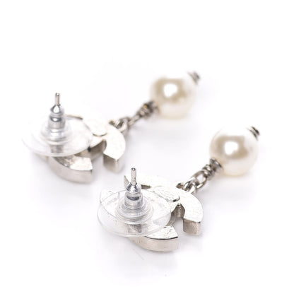 Chanel Pearl CC Drop Earrings Silver 3 of 5