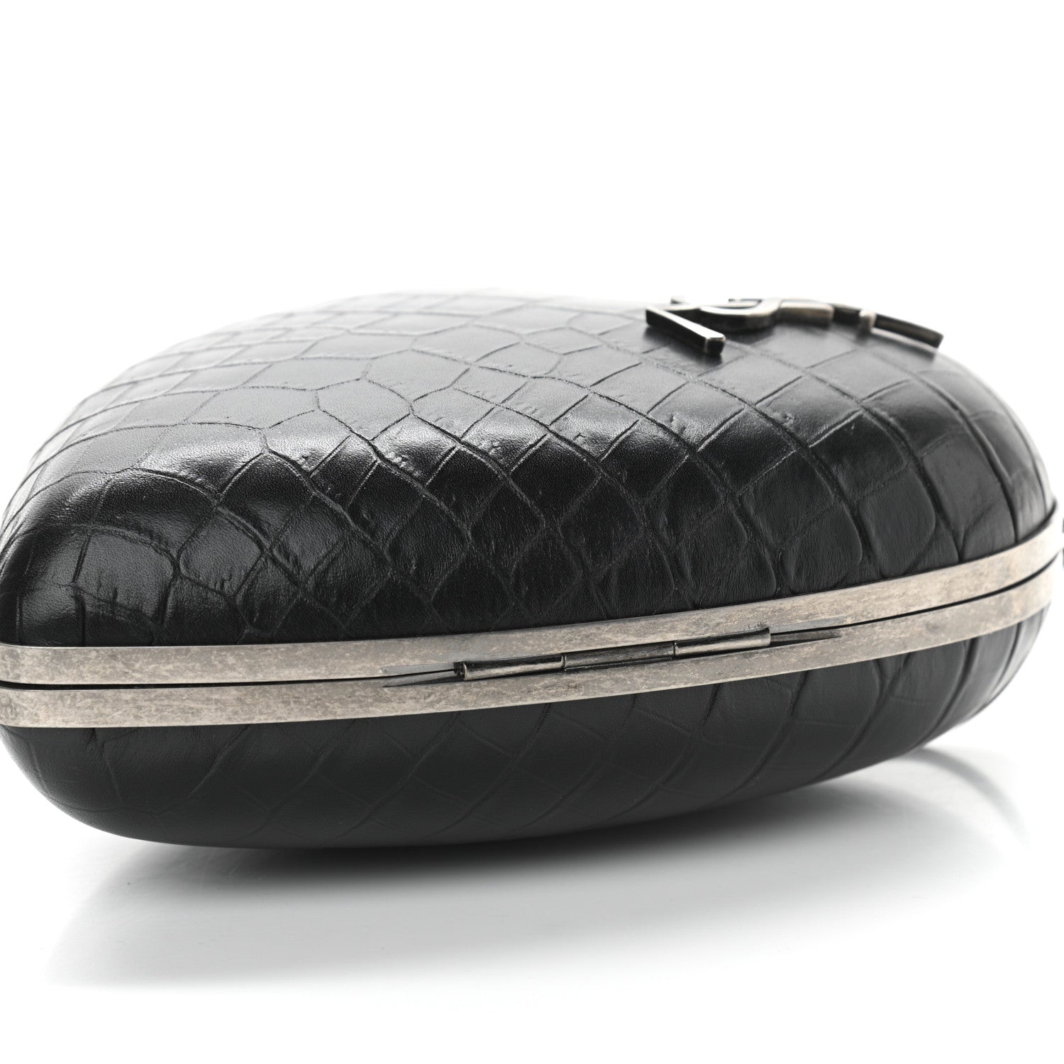 Saint Laurent Calfskin Crocodile Embossed Monogram Love Box Bag Black 9 of 10