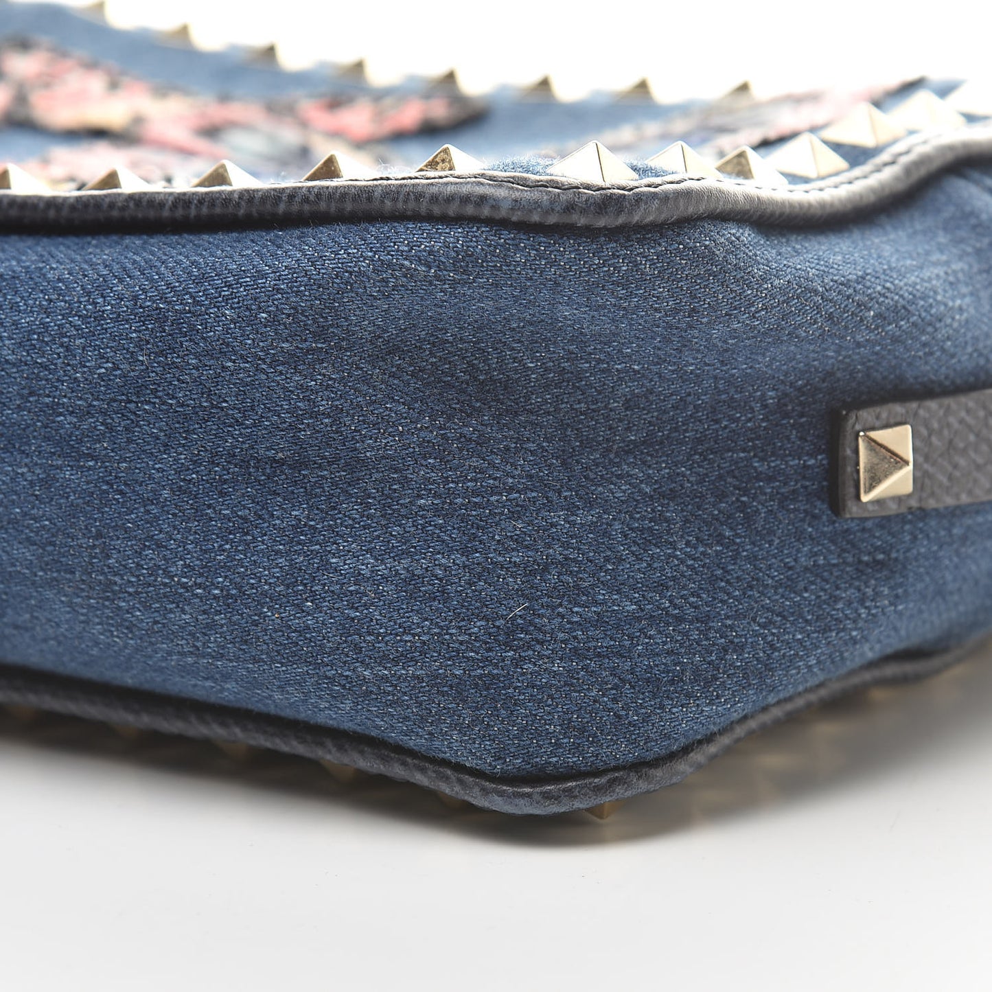 Denim Butterfly Embroidered Rockstud Camera Crossbody Bag Light Denim Multicolor