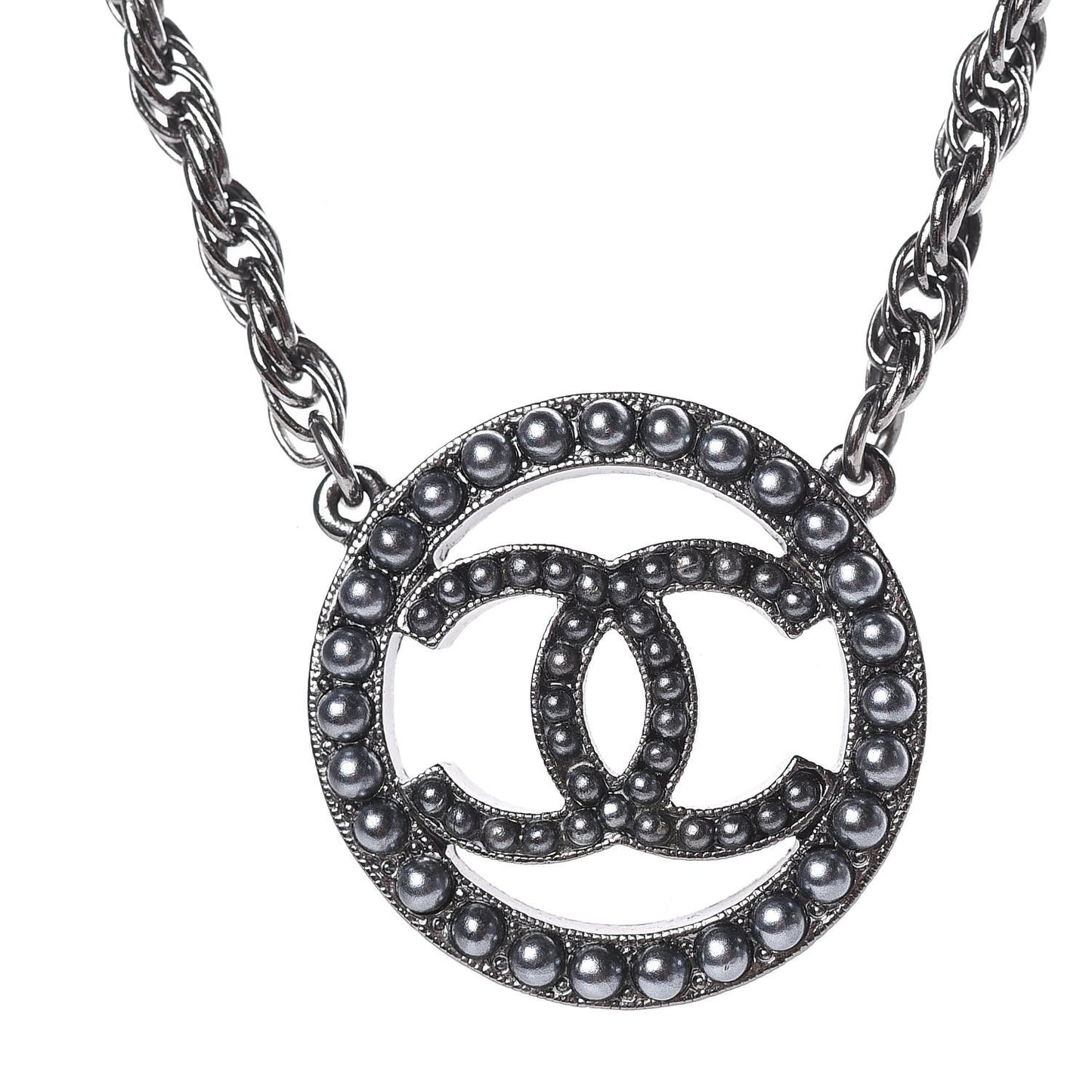 Ruthenium Pearl CC Short Necklace Dark Grey