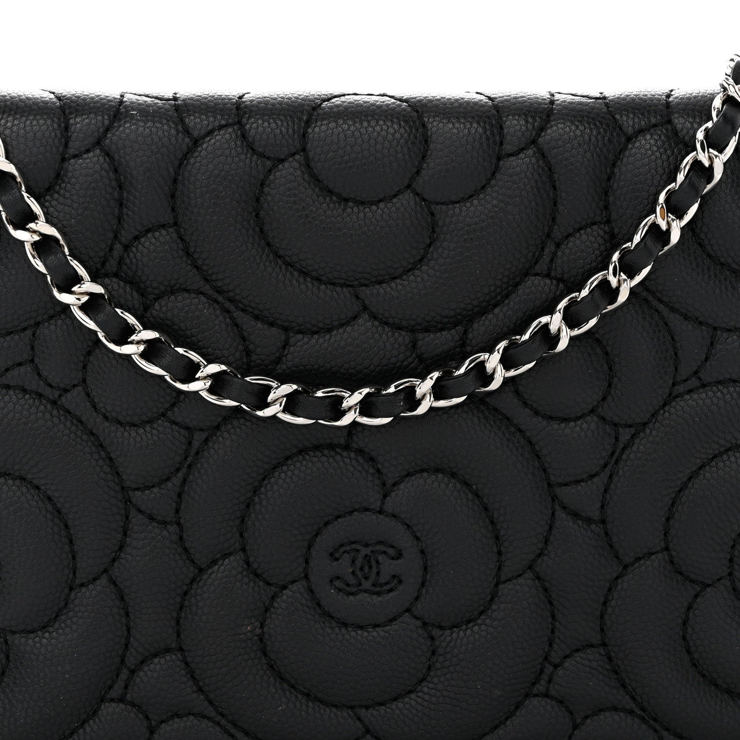 Caviar Camellia Embossed Wallet On Chain WOC Black