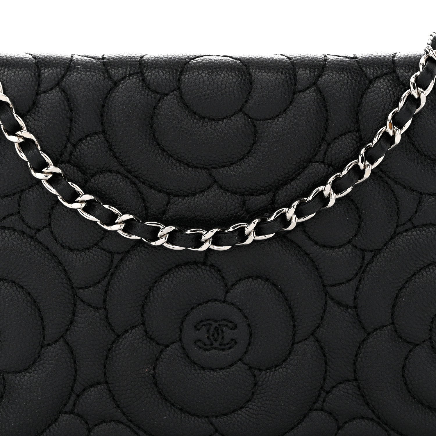 Chanel Caviar Camellia Embossed Wallet On Chain WOC Black 9 of 12