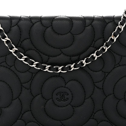 Chanel Caviar Camellia Embossed Wallet On Chain WOC Black 9 of 12