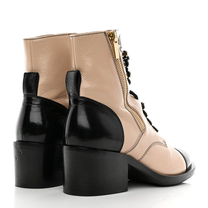 Chanel Patent Calfskin CC Lace Up Short Boots 36.5 Beige Black 4 of 14