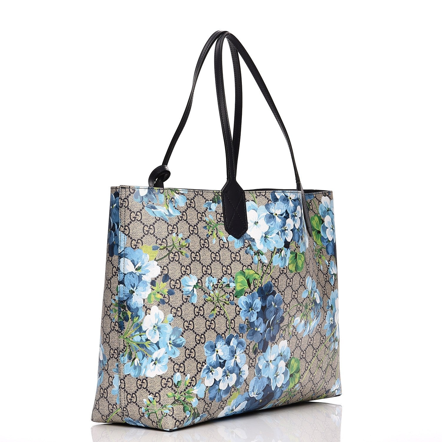 Gucci GG Supreme Monogram Blooms Medium Reversible Tote Beige Blue Navy 4 of 14