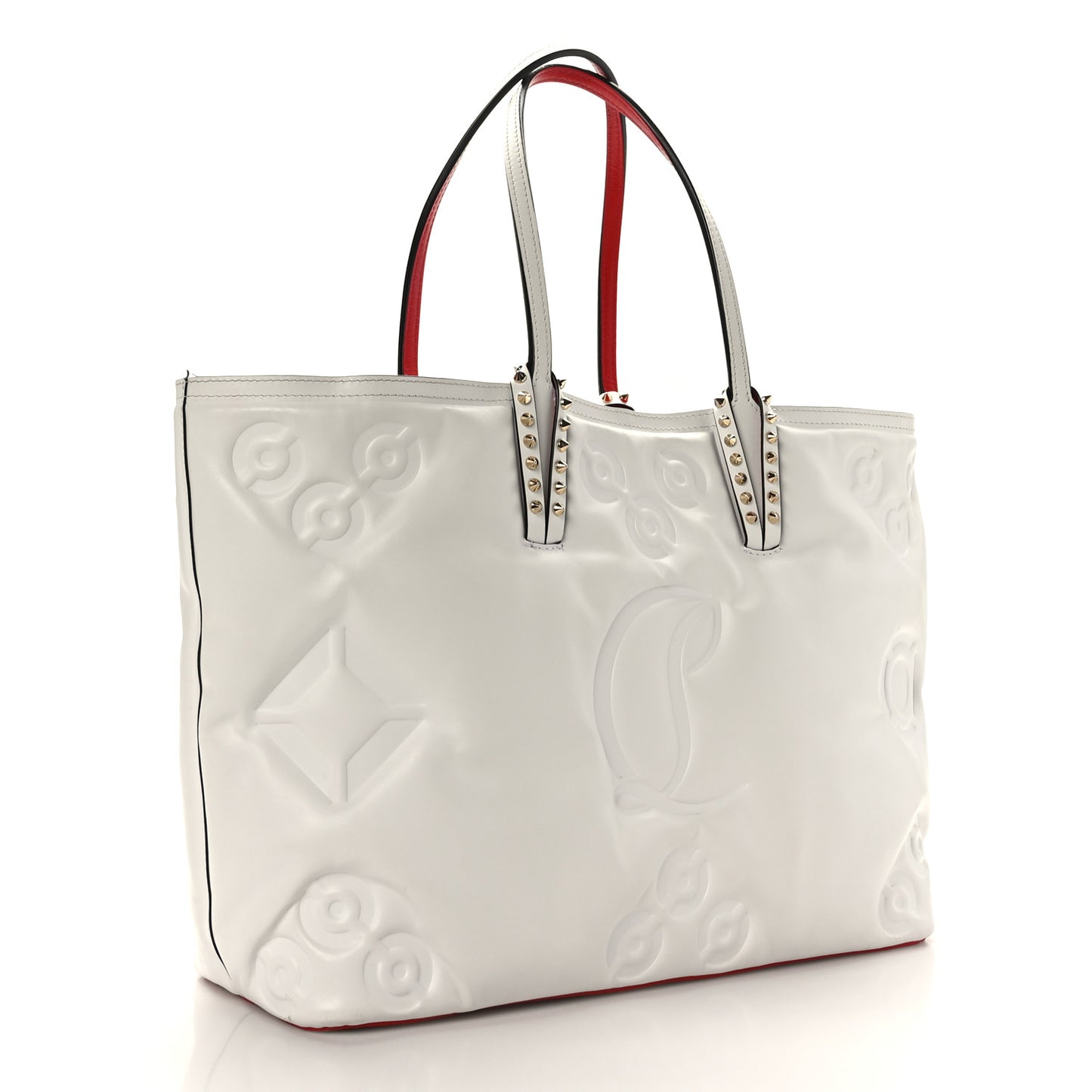 Calfskin Padded Loubinthesky Embossed East West Cabata Tote White