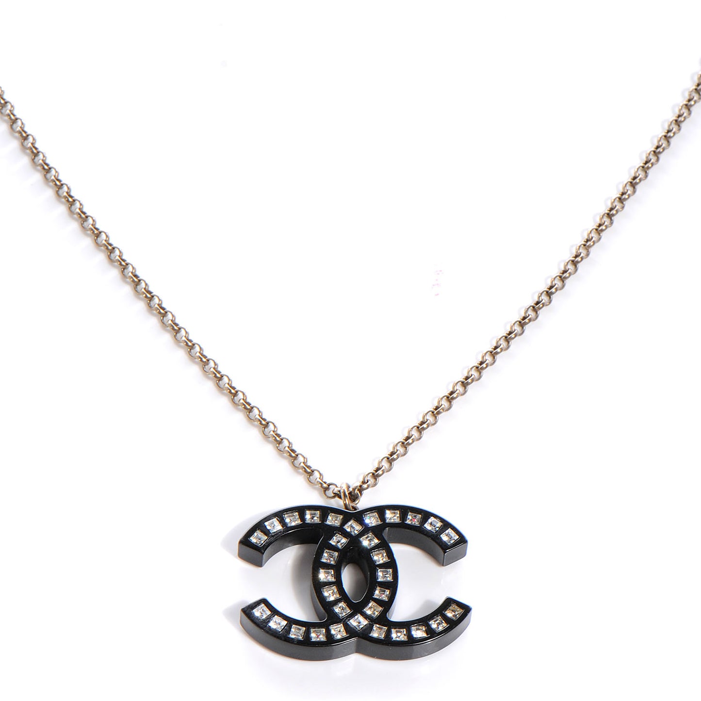 Crystal Studded CC Necklace Black Silver