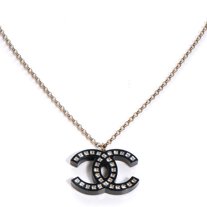 Chanel Crystal Studded CC Necklace Black Silver 1 of 5