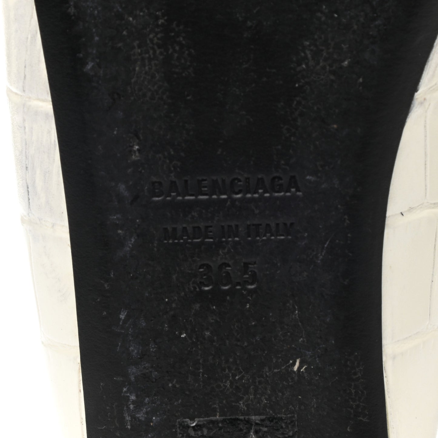 Calfskin Crocodile Embossed Double Square BB 5mm Mules 36.5 White