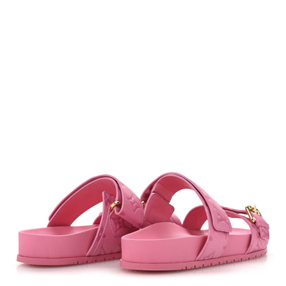 Louis Vuitton Calfskin Monogram Embossed Bom Dia Flat Mule Sandals 37 Pink 5 of 11