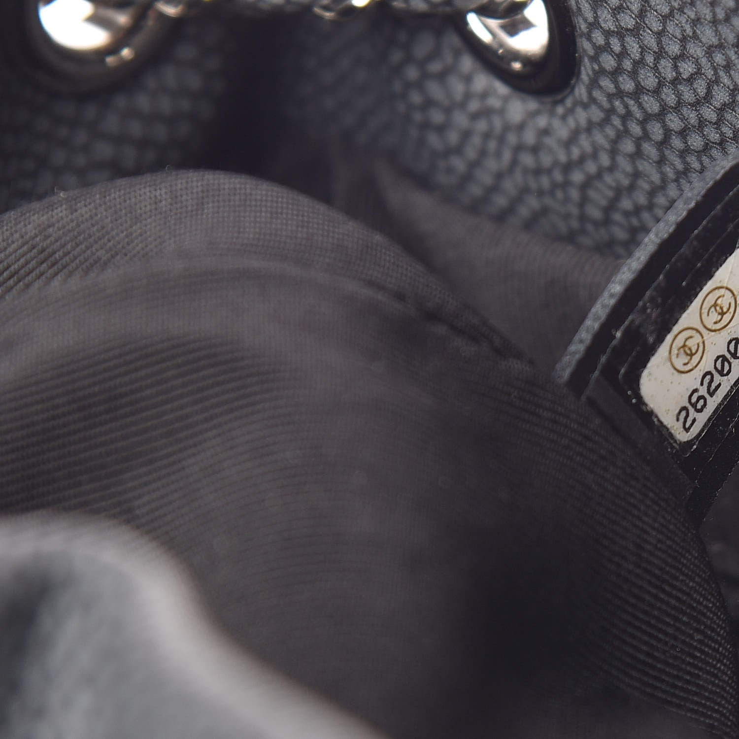Chanel Caviar Flat Quilted CC Chain Bucket Drawstring Bag Black 7 of 9
