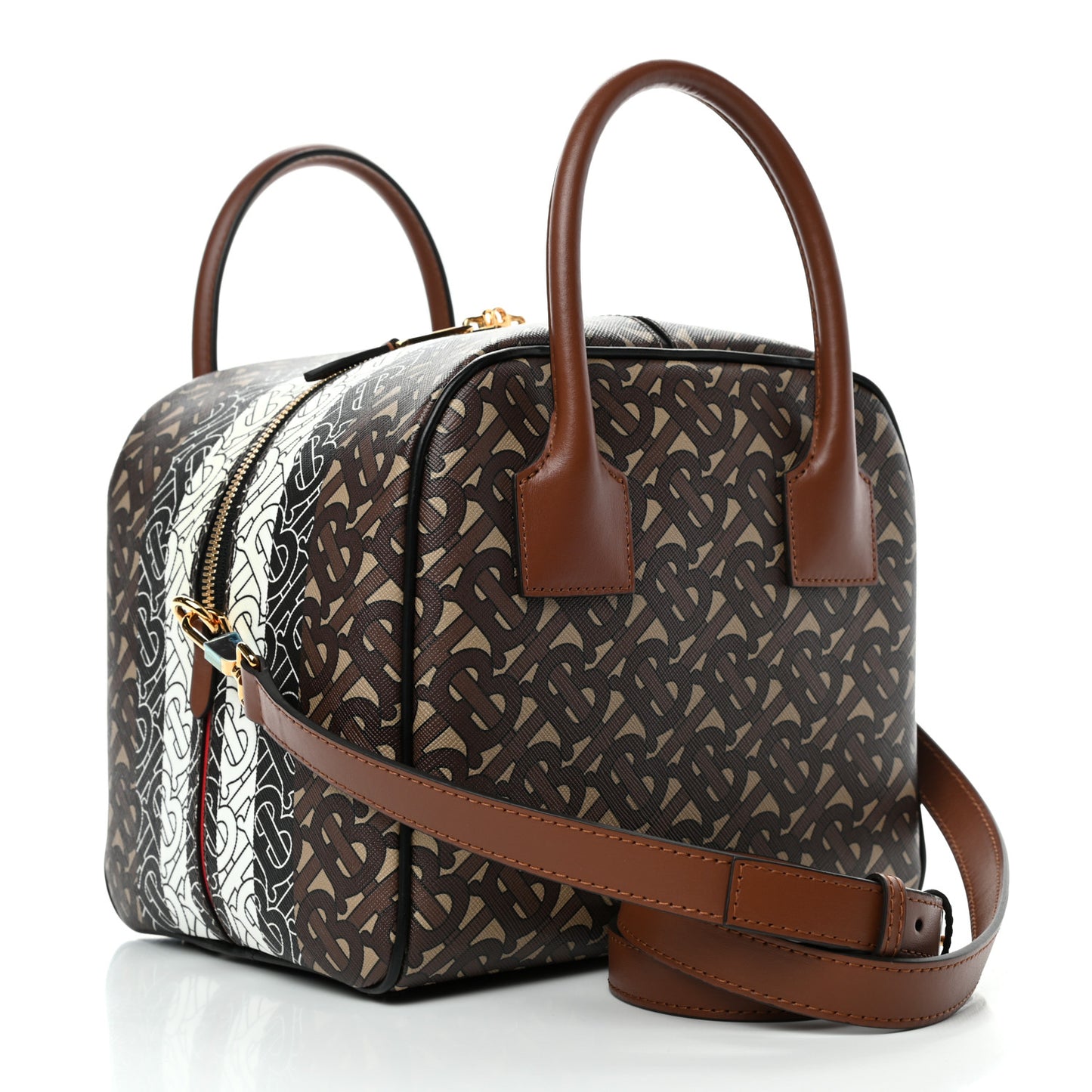 E-canvas Monogram Stripe Small Cube Bowling Bag Bridle Brown