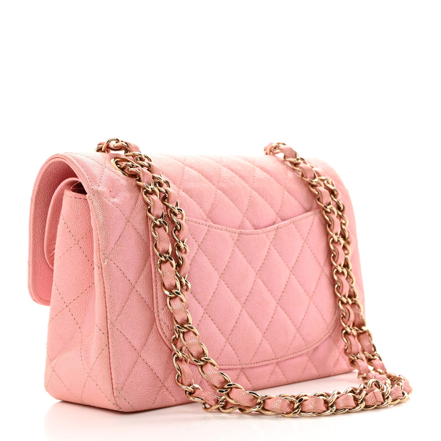 Iridescent Caviar Quilted Small Double Flap Pink