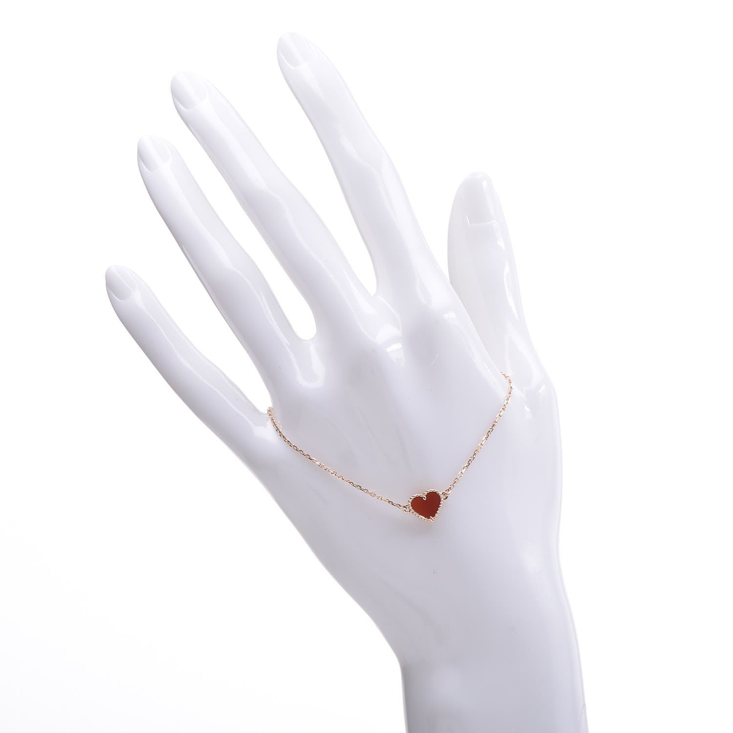 Van Cleef & Arpels 18K Rose Gold Carnelian Sweet Alhambra Heart Bracelet 2 of 5
