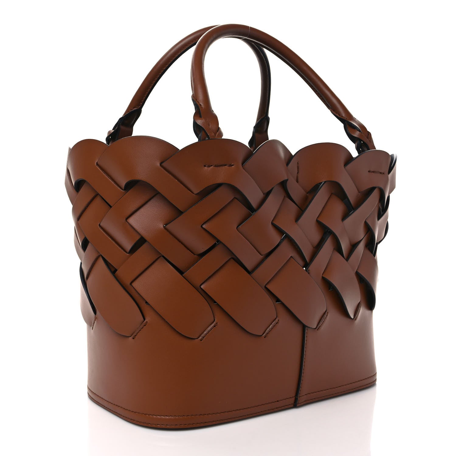 Prada Vitello Intreccio Tress Tote Bag Cognac Black 4 of 10