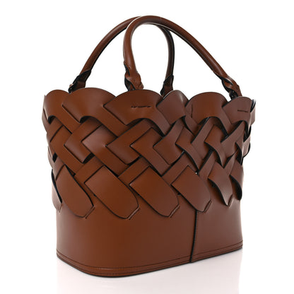 Prada Vitello Intreccio Tress Tote Bag Cognac Black 4 of 10