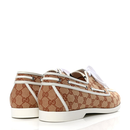 Gucci Monogram Mens Boat Shoes 14 Beige Ruggine White 3 of 4