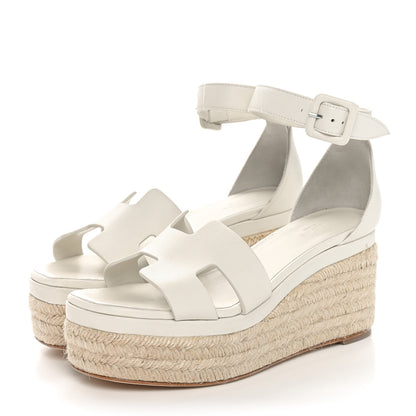 Hermes Goatskin Elda Espadrille Wedge Sandals 36 White 3 of 9