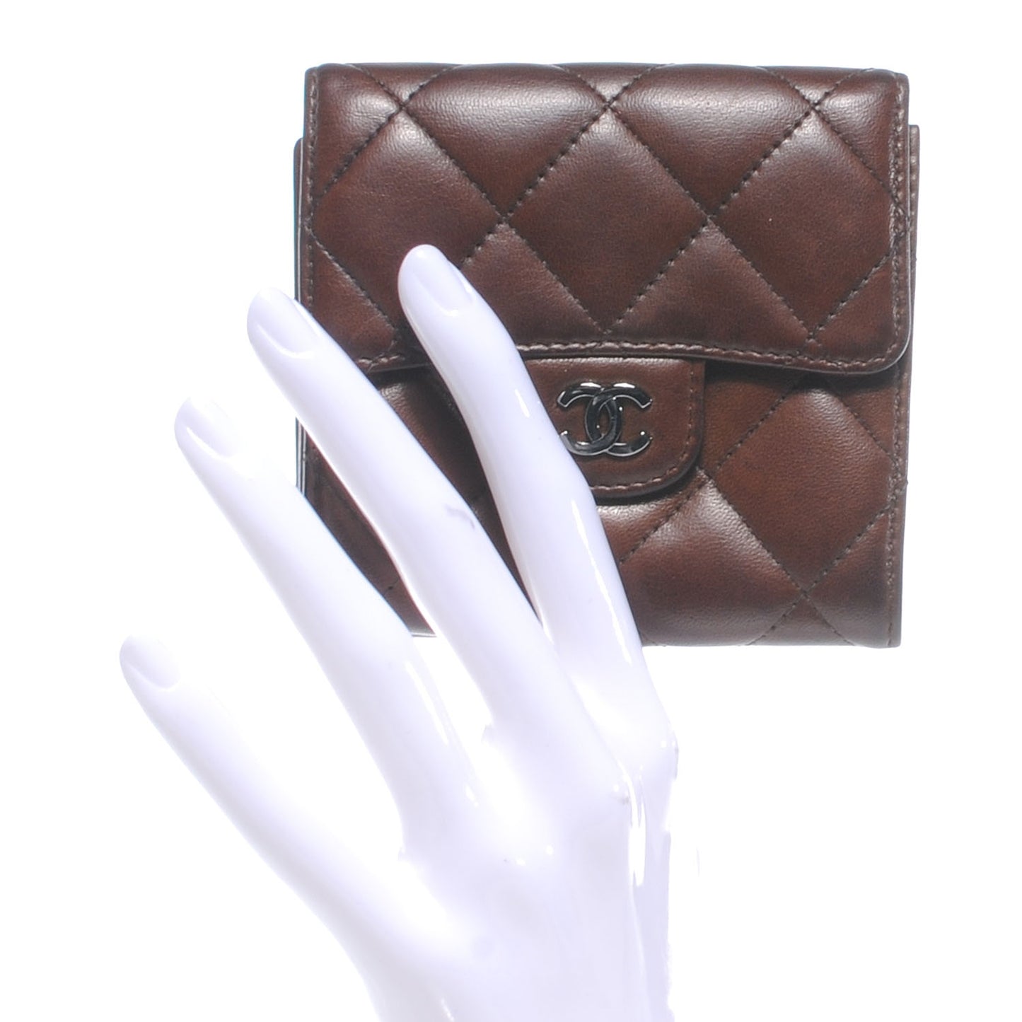 Lambskin Quilted Bi-Fold Wallet Brown