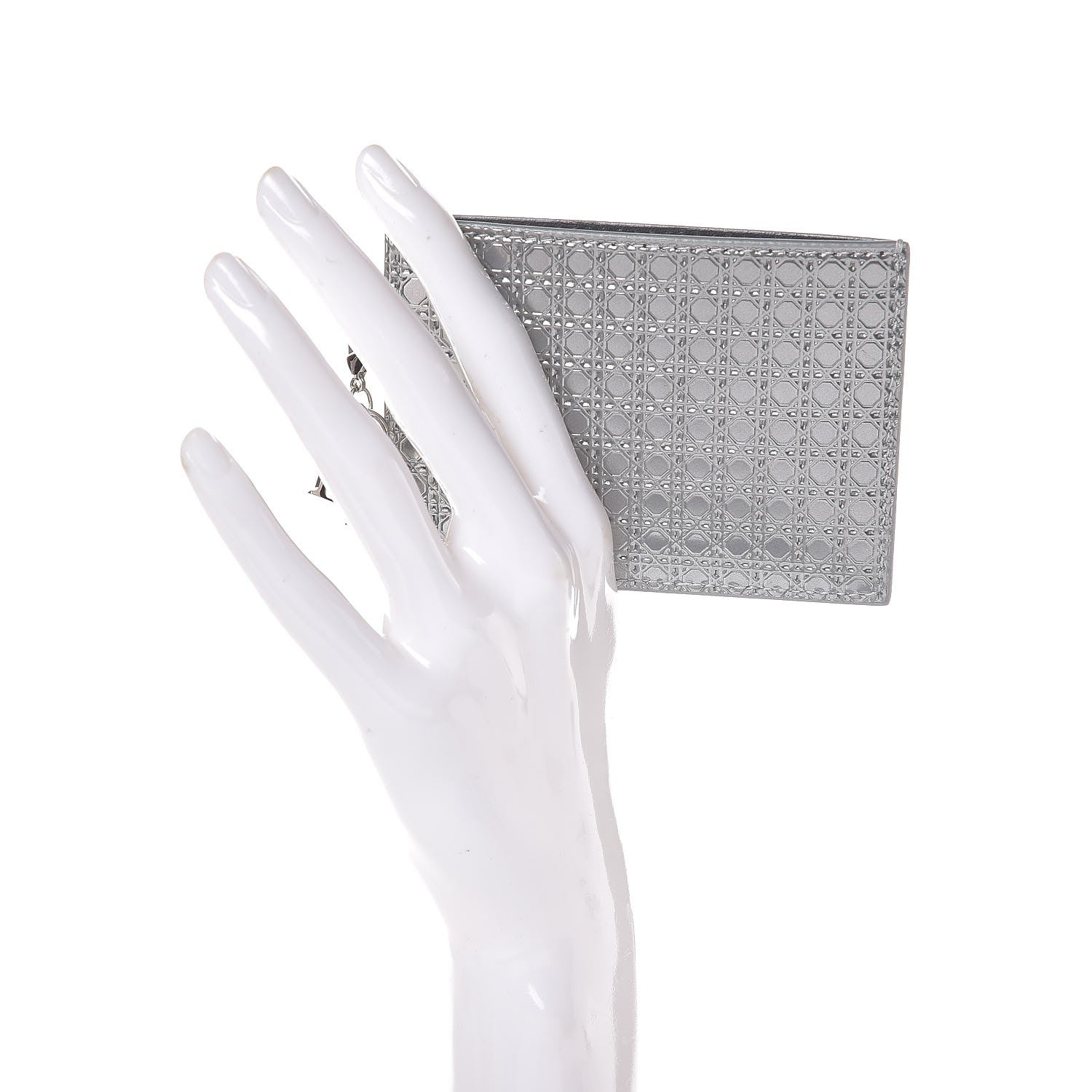 Christian Dior Metallic Patent Micro-Cannage Lady Dior Card Holder Silver 2 of 7