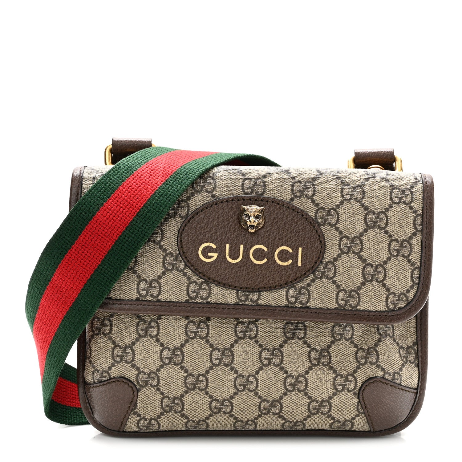 Gucci GG Supreme Monogram Web Small Neo Vintage Double Flap Messenger Bag Beige New Acero 1 of 11