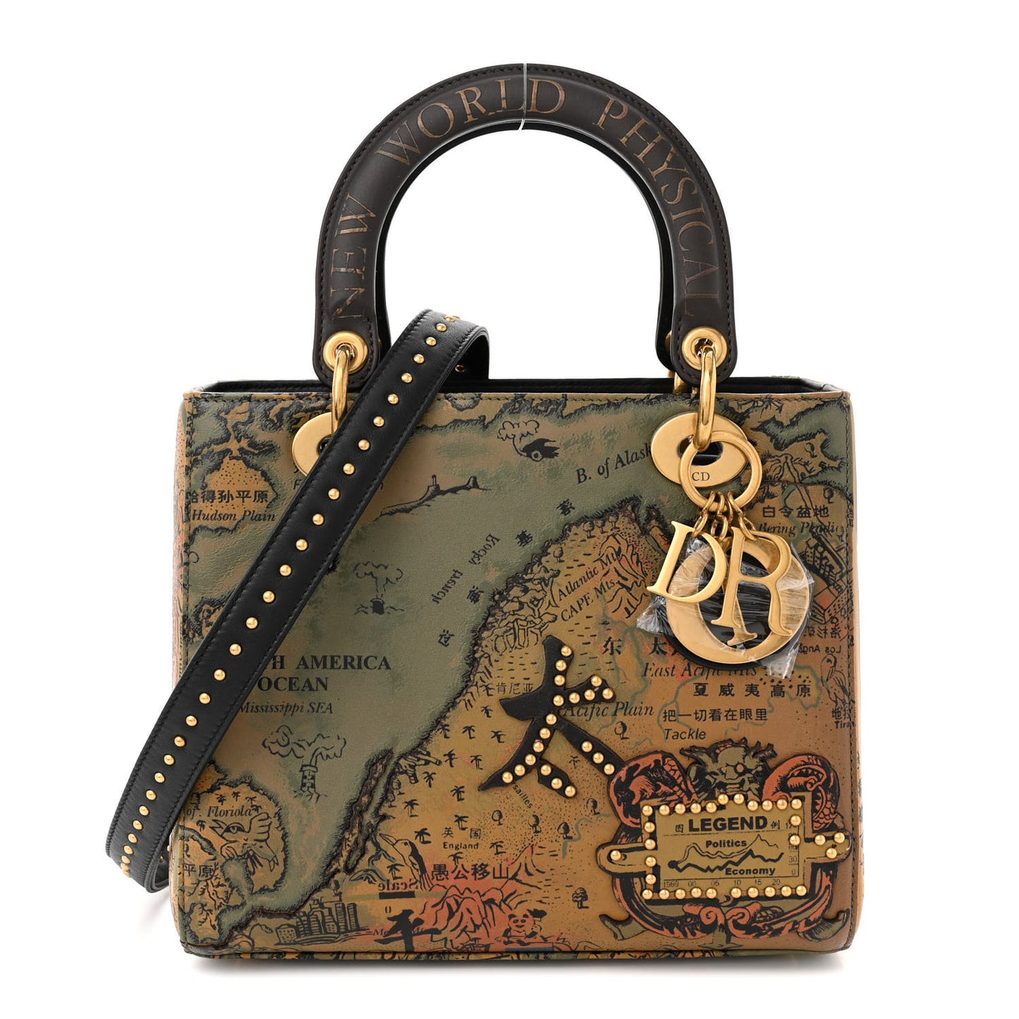 Calfskin New World Physical Print Studded Medium Lady Dior Multicolor
