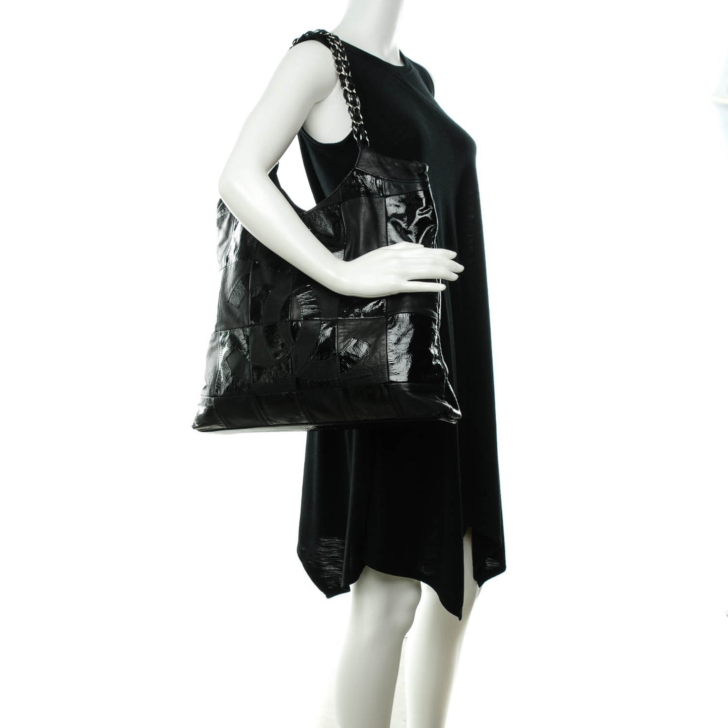 Patent Patchwork Brooklyn Tote Black