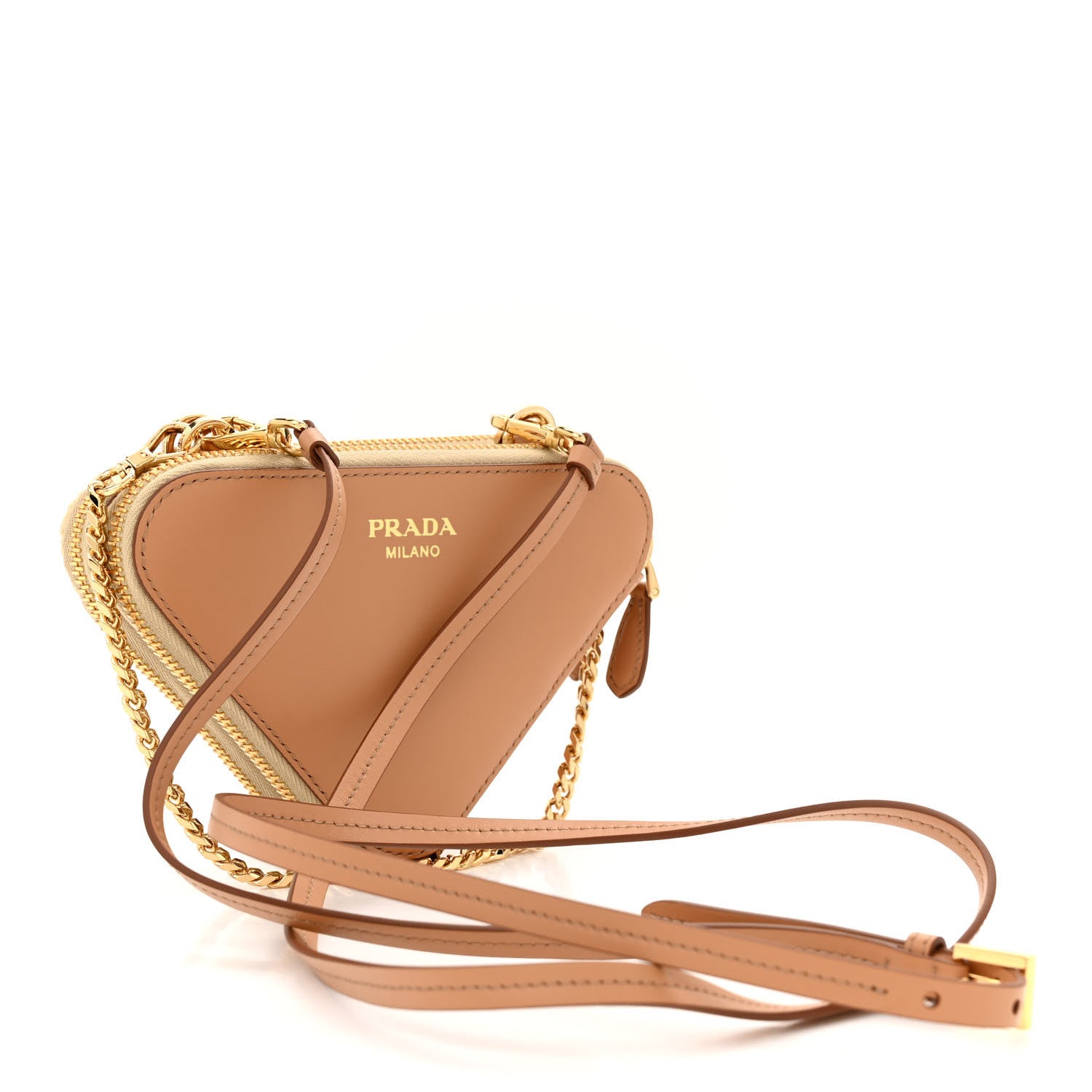 Prada Raffia Calfskin Crochet Logo Embroidered Mini Triangle Crossbody Pouch Naturale 3 of 10
