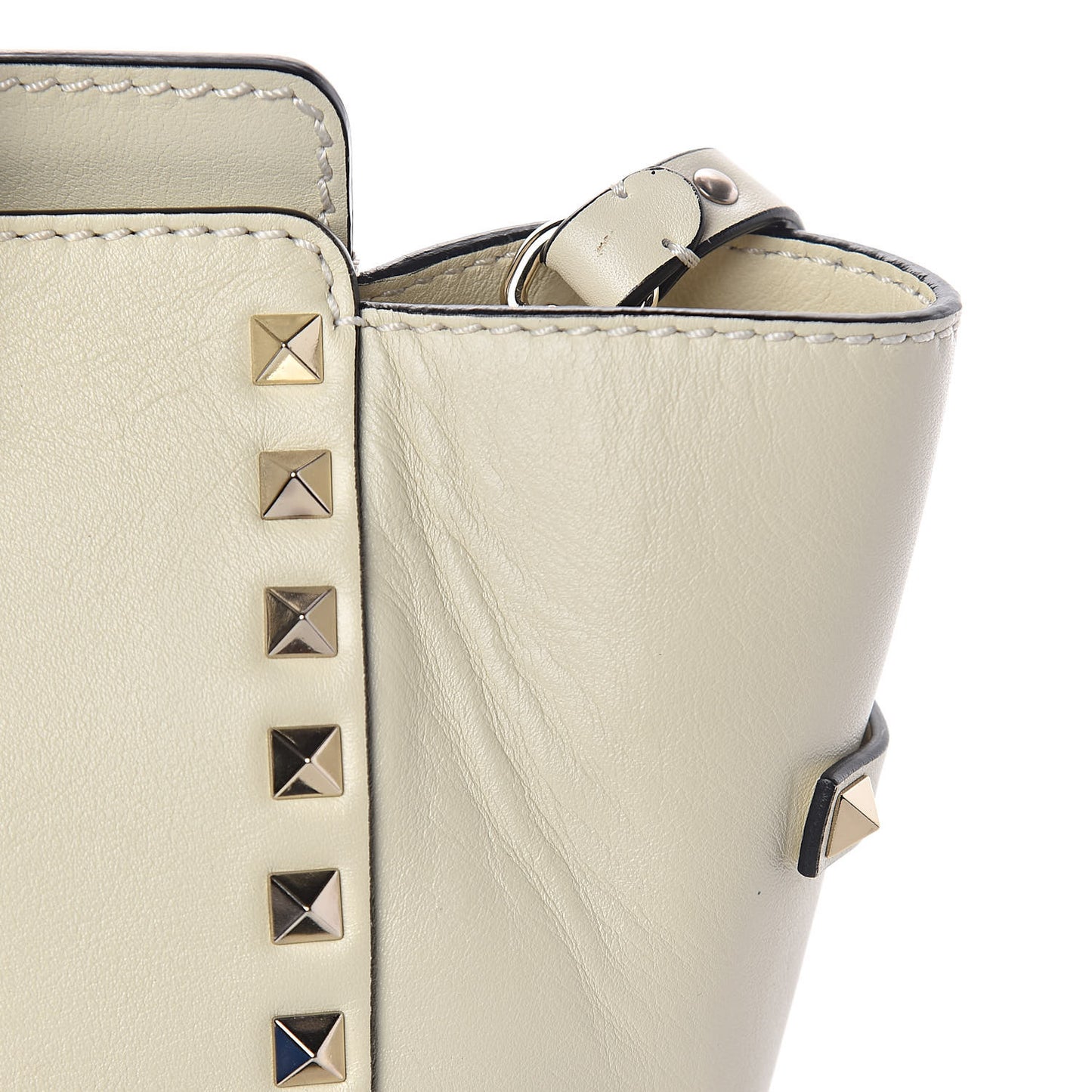 Vitello Small Rockstud Double Handle Tote Ivory