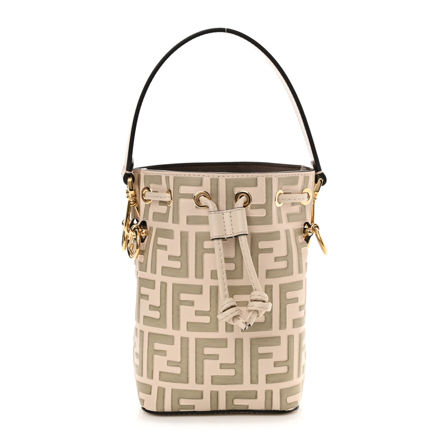 Vitello Liberty F is Fendi Bi-Color FF 1974 Embossed Mini Mon Tresor Bucket Bag Camelia Mandorlo