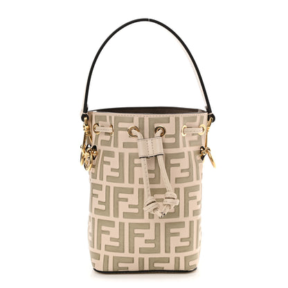 Fendi Vitello Liberty F is Fendi Bi-Color FF 1974 Embossed Mini Mon Tresor Bucket Bag Camelia Mandorlo 1 of 10