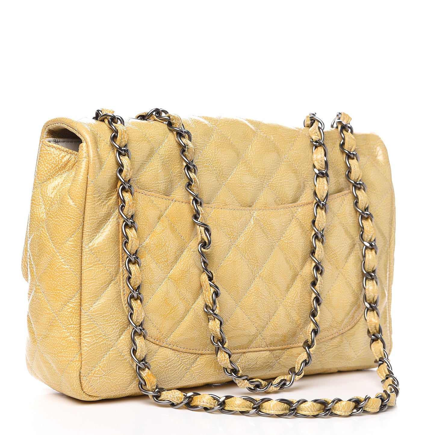 Crinkled Patent Quilted Jumbo Single Flap Light Beige