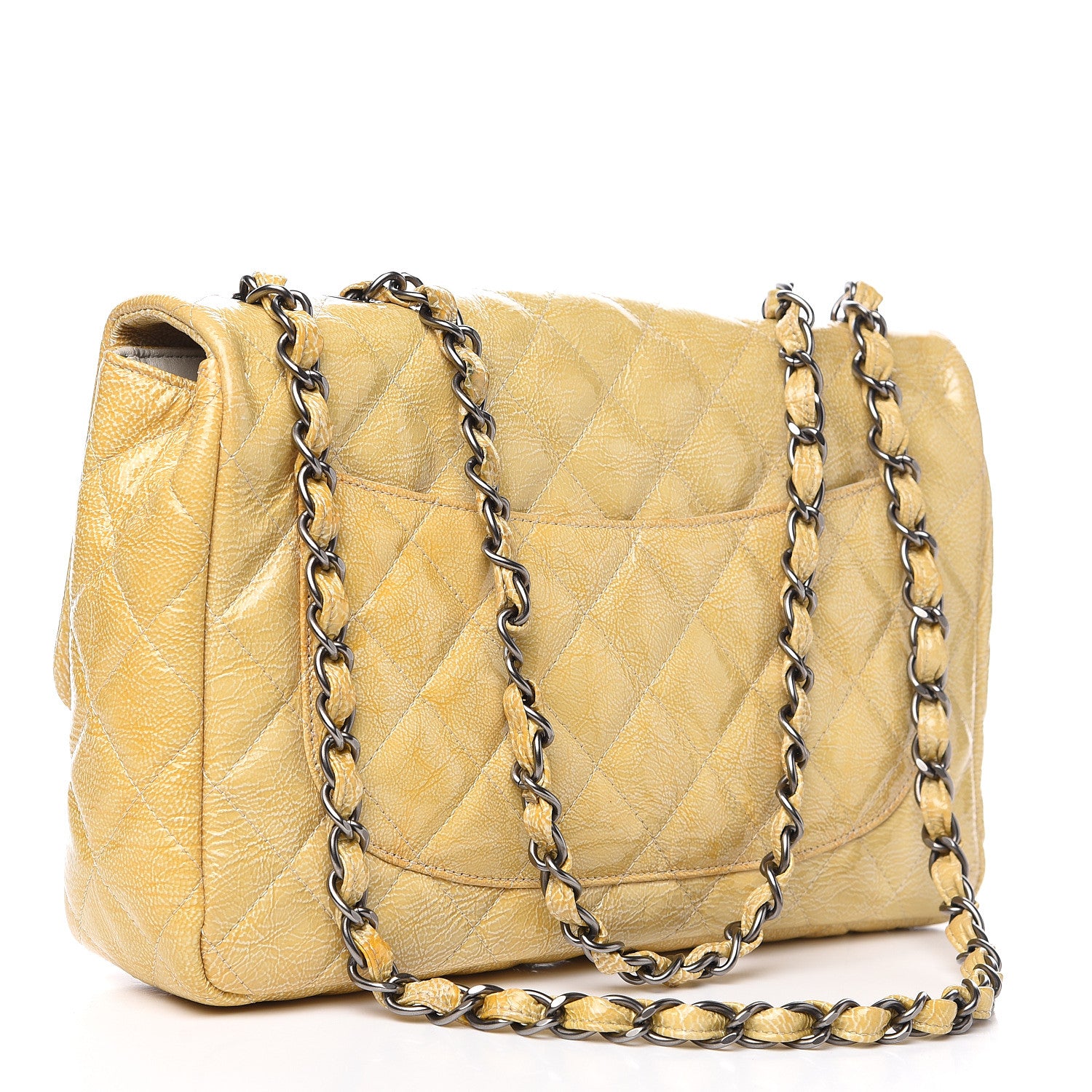 Chanel Crinkled Patent Quilted Jumbo Single Flap Light Beige 2 of 13